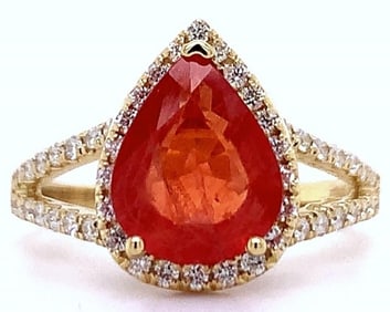 2.48CT ORANGE SAPPHIRE & 0.45CTW DIA 18K GOLD RING