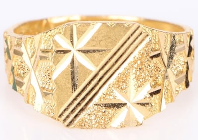 21K YELLOW GOLD ENGRAVED FROSTY UNISEX RING