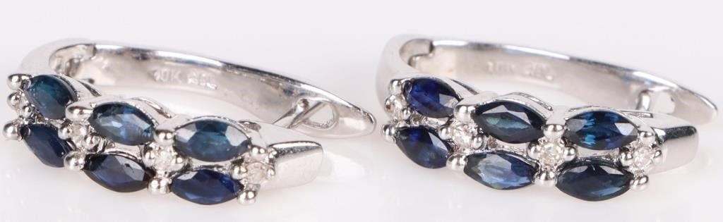 10K WHITE GOLD SAPPHIRE DIAMOND HOOP EARRINGS (1 of 4)