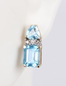 10K YELLOW GOLD BLUE TOPAZ DIAMOND EARRINGS