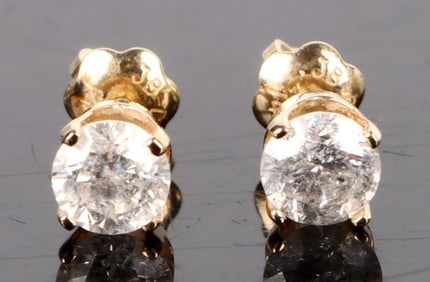 ~0.90 CTW DIAMOND 14KT. GOLD STUD EARRINGS