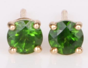 14K YELLOW GOLD EMERALD LADIES STUD EARRINGS