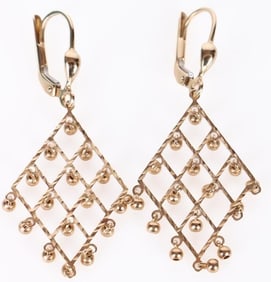 14K YELLOW GOLD CHANDELIER BEAD LADIES EARRINGS