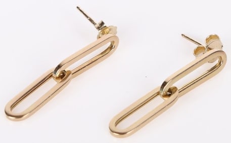 14K YELLOW GOLD MODERN LADIES DANGLE EARRINGS