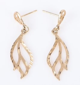 14K YELLOW GOLD LADIES LEAF DANGLE EARRINGS