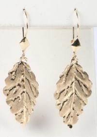 14K YELLOW GOLD LEAF DANGLE LADIES EARRINGS