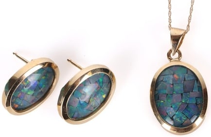 14K YELLOW GOLD MOSAIC OPAL LADIES MATCHING SET
