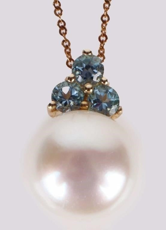 14K YELLOW GOLD BLUE TOPAZ & PEARL NECKLACE (1 of 4)