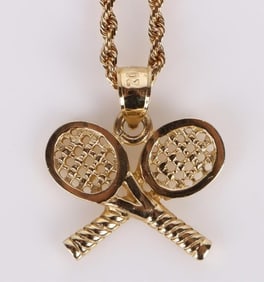 14K YELLOW GOLD TENNIS PENDANT & NECKLACE