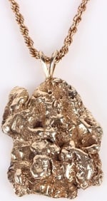 14K YELLOW GOLD NUGGET PENDANT W/ 10K GOLD CHAIN