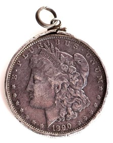 1890 MORGAN SILVER DOLLAR W/ PENDANT HOLDER