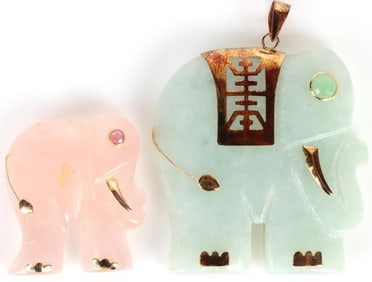 14K YELLOW GOLD JADE ELEPHANT ADIAN PENDANTS