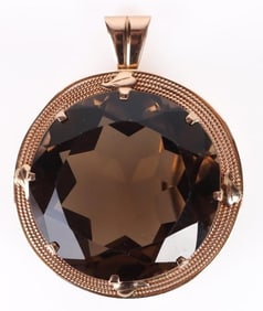 68.7CT SMOKY QUARTZ 14K GOLD BROOCH PENDANT