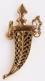 18K YELLOW GOLD KNIFE & SHEATH INTERACTIVE PENDANT