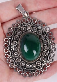 SIGNED MEXICAN STERLING SILVER STONE PENDANT