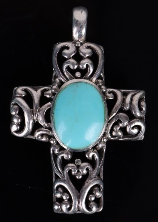 STERLING SILVER ANGEL TURQUOISE CROSS PENDANT (1 of 4)