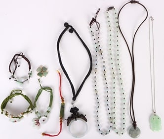 ASSORTED ASIAN JADE JEWELRY LOT - (10)