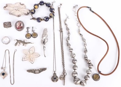 ASSORTED STERLING SILVER JEWELRY LOT - (15)