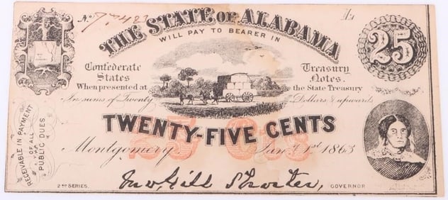 CONFEDERATE CURRANCY 25 STATE OF ALABAMA NOTE