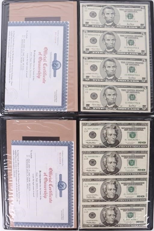 WORLD RESERVE 2 SHEETS UNCUT $5 & $20 BILLS W/ COA (1 of 8)