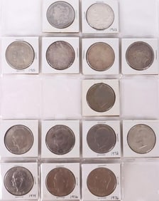 ASSORTED U.S. SILVER/CLAD DOLLARS 1881-1976 - (14)