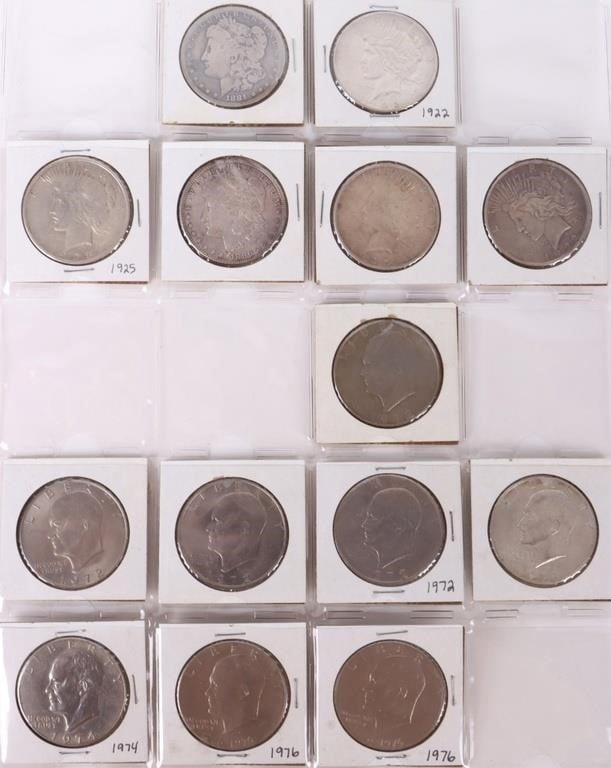 ASSORTED U.S. SILVER/CLAD DOLLARS 1881-1976 - (14) (1 of 7)