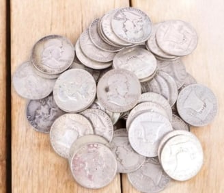 FRANKLIN 90% SILVER HALF DOLLARS MIXED - (50)