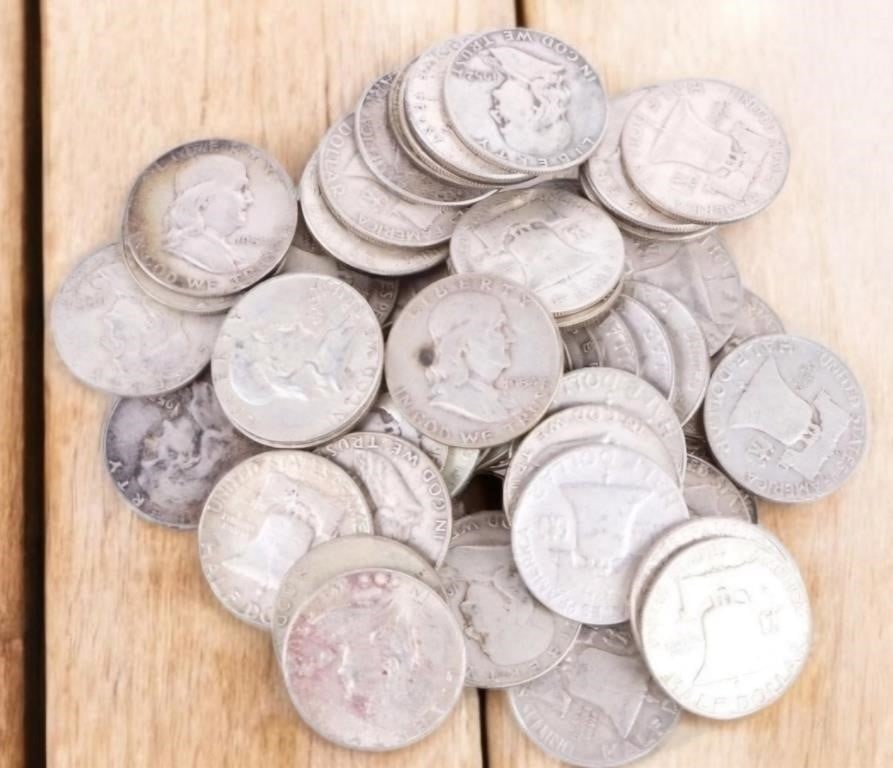 FRANKLIN 90% SILVER HALF DOLLARS MIXED - (50) (1 of 4)