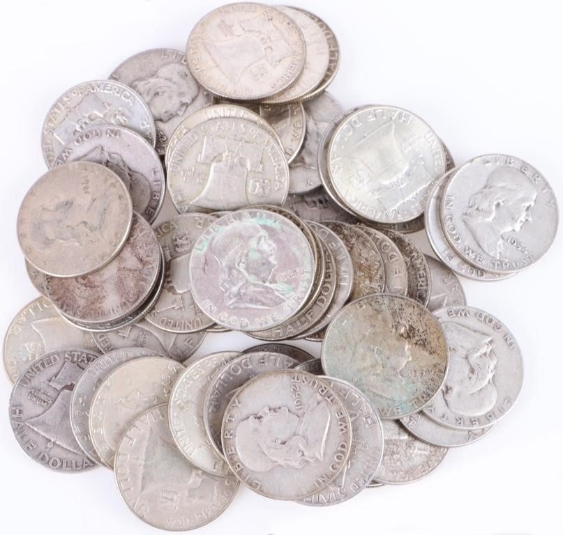FRANKLIN 90% SILVER HALF DOLLARS MIXED - (50) (1 of 4)