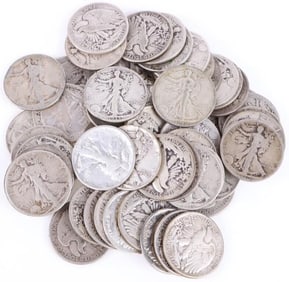 WALKING LIBERTY 90% SILVER HALF DOLLARS - (50)