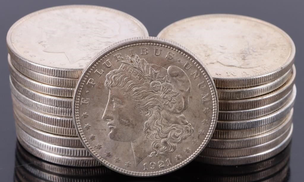 1921 MORGAN SILVER DOLLAR $1 ROLL - (20 COINS) (1 of 2)
