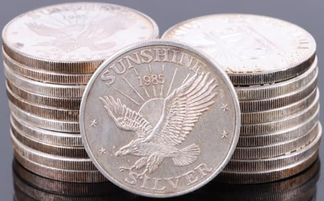 ROLL OF 20 FINE SILVER SUNSHINE 1 TROY OZ ROUNDS