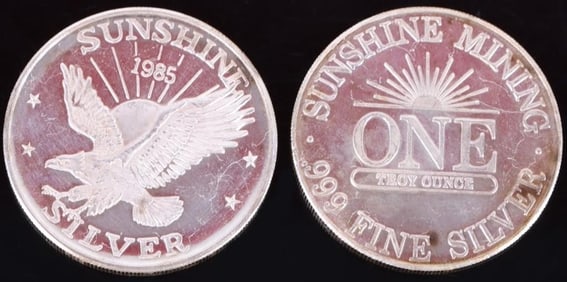 ROLL OF 20 FINE SILVER SUNSHINE 1 TROY OZ ROUNDS