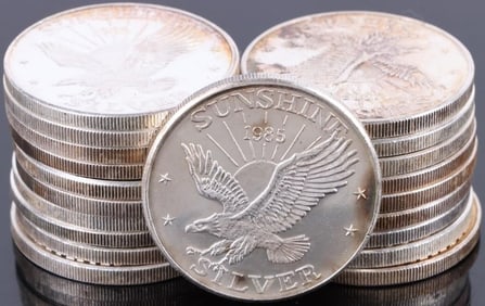 ROLL OF 20 FINE SILVER SUNSHINE 1 TROY OZ ROUNDS