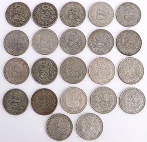50% SILVER WORLD SILVER COINS PERU UN SOL - (20)