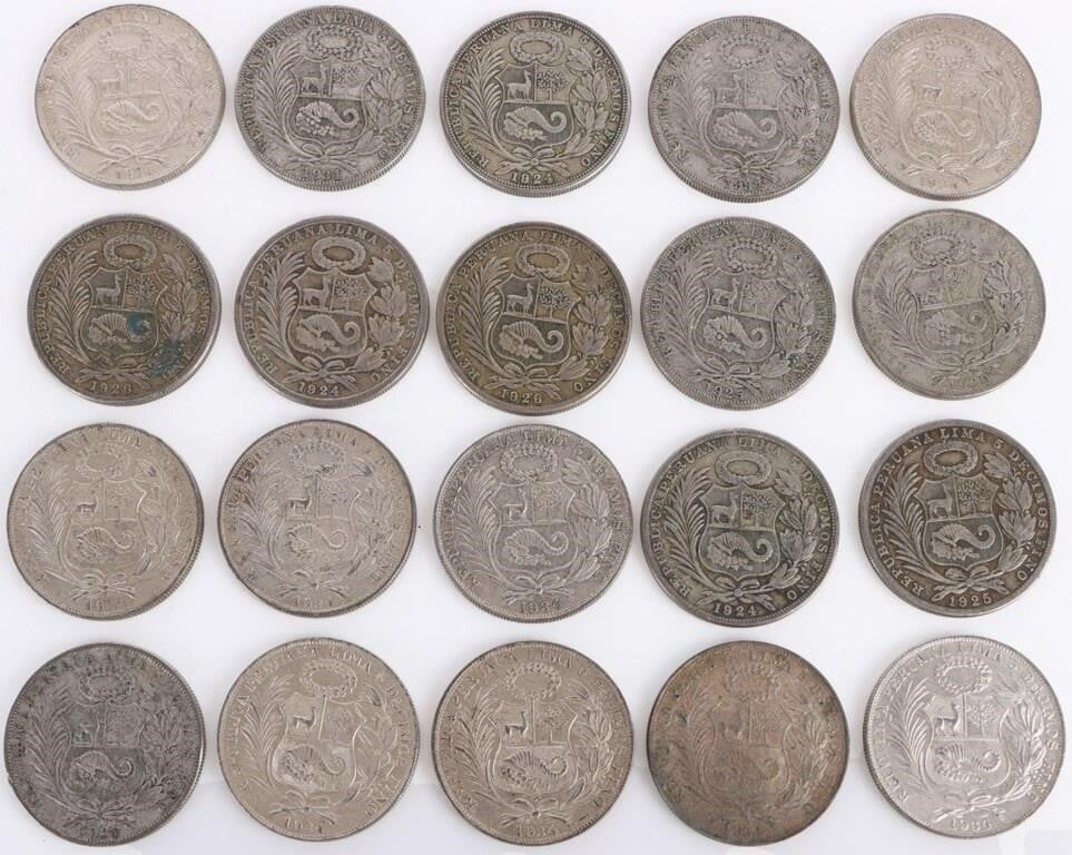 50% SILVER WORLD SILVER COINS PERU UN SOL - (20) (1 of 6)