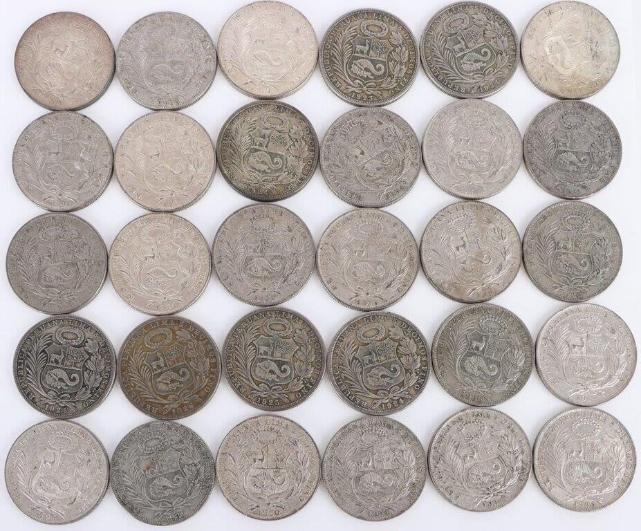 50% SILVER WORLD SILVER COINS PERU UN SOL - (30) (1 of 8)