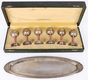 VINTAGE SILVER PLATE MINI GOLBLET SHOT SET W/ BOX