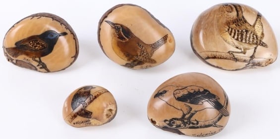 S. CHEUCARACAMA CARVED TAGUA NUTS W/ BIRDS
