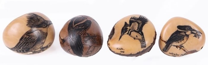 S. CHEUCARACAMA CARVED TAGUA NUTS W/ BIRDS