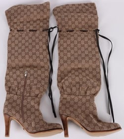 GUCCI LISA GG CANVAS O-T-K THIGH HIGH BOOTS