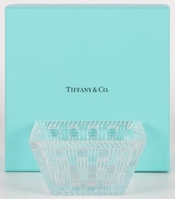 VINTAGE TIFFANY & CO. CRYSTAL BASKET WEAVE DISH