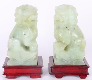 SOLID JADE CARVED FOO DOG CHINESE BOOK ENDS