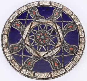 MOROCCAN SILVER-PLATE CARVED DECORATIVE PLATE