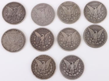 90% SILVER US MORGAN SILVER DOLLARS - LOT OF 10