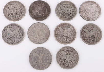 90% SILVER US MORGAN SILVER DOLLARS - LOT OF 10