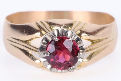 1CT ROUND CUT GARNET 14K GOLD LADIES RING