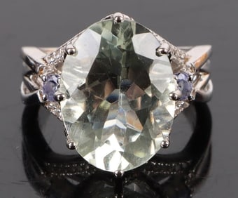 4.0CT AQUAMARINE & TOPAZ LADIES INTRICATE RING
