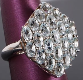 3.45CTW AQUAMARINE STERLING SILVER CLUSTER RING
