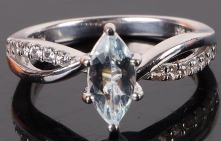 0.75CT MARQUISE AQUAMARINE TOPAZ STERLING RING